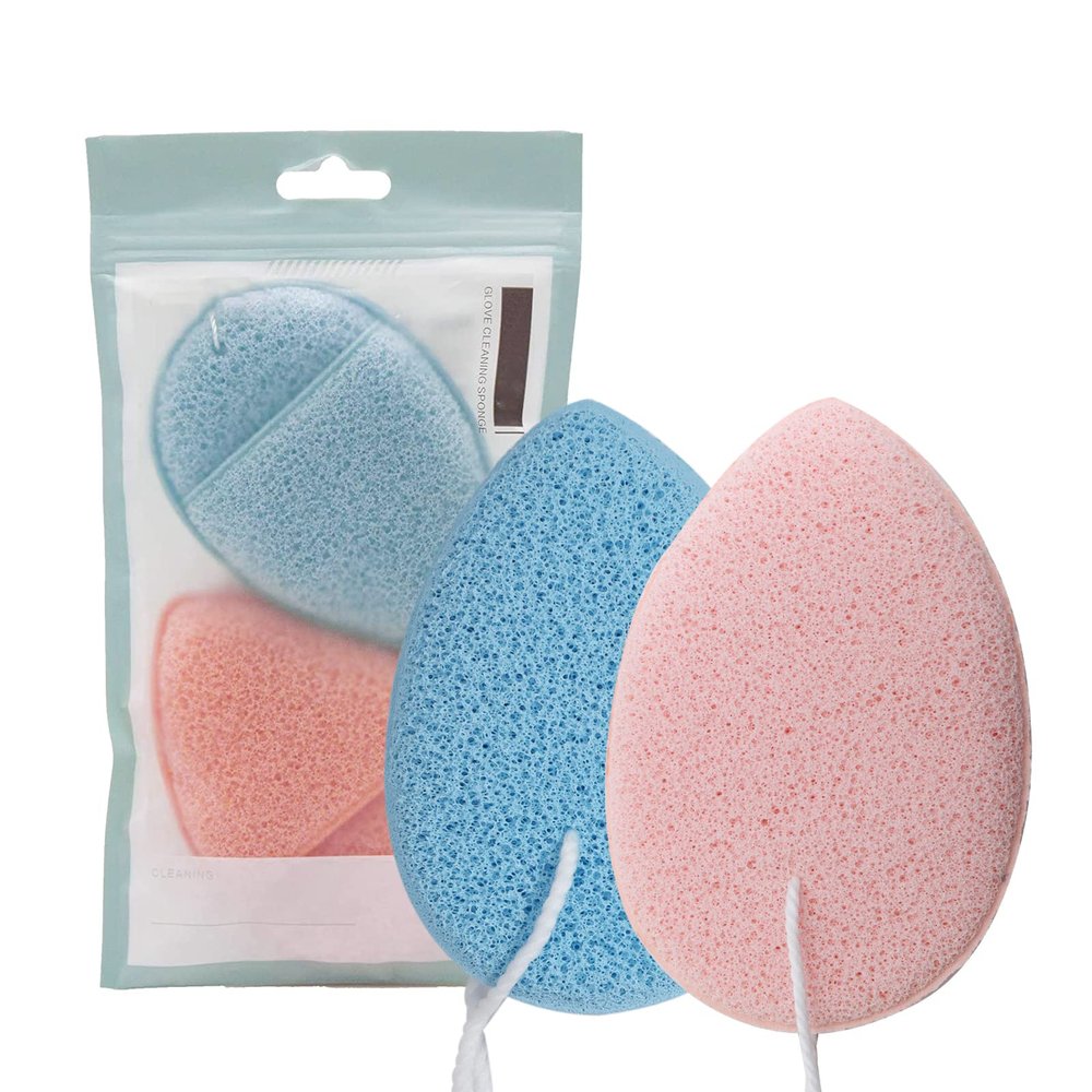 2 Pcs Facial Sponge, Facial Cleansing Pads, Reusable Glove Bath Sponge, Puff Style Exfoliating Pads, for Deep Pore Cleansing