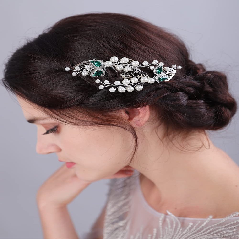 JWICOS Bride Wedding Pearl Hair Pins Crystal Wedding Hair Pieces Bridal Wedding Hair Accessories for Women Girls Bridesmaids