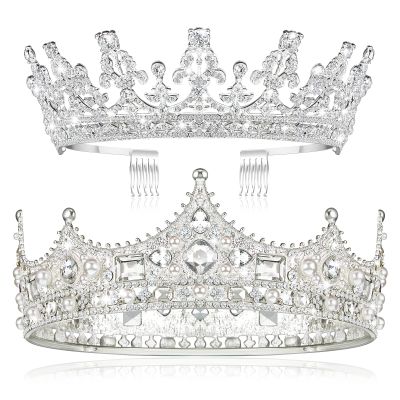 2 Pcs Silver Tiara Crowns Prom King and Queen Crowns Set Valentine's Day Costume Hair Accessory for Men Women King Queen Prince Princess Tiara for Birthday Prom Wedding Rave Party Supplies