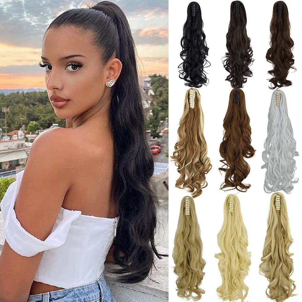 24 Inch Ponytail Extension Claw Clip in Long Wavy Curly Hair Extension Jaw Clip Ponytail Hairpiece Synthetic Pony Tail