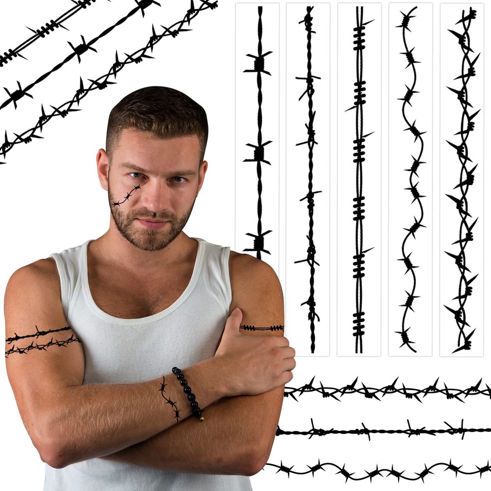20 Pcs Barbed Wire Temporary Tattoos Barbed Fake Wire Tattoo Removable Black Arm Stickers for Men Women Kids Halloween Costume Supplies Totem Body Art
