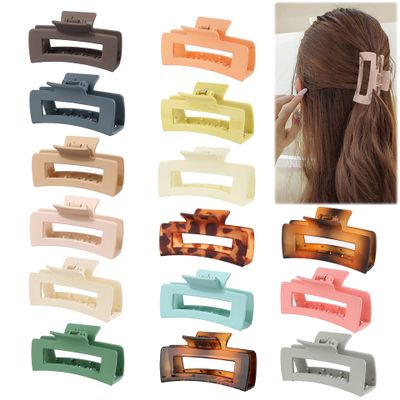 15 Pack 4 Inch Rectangle Square Hold Hair Claw Clips Headwear Large Size Jaw Crab Hairpin Barrette for Women Girls Thick Hair