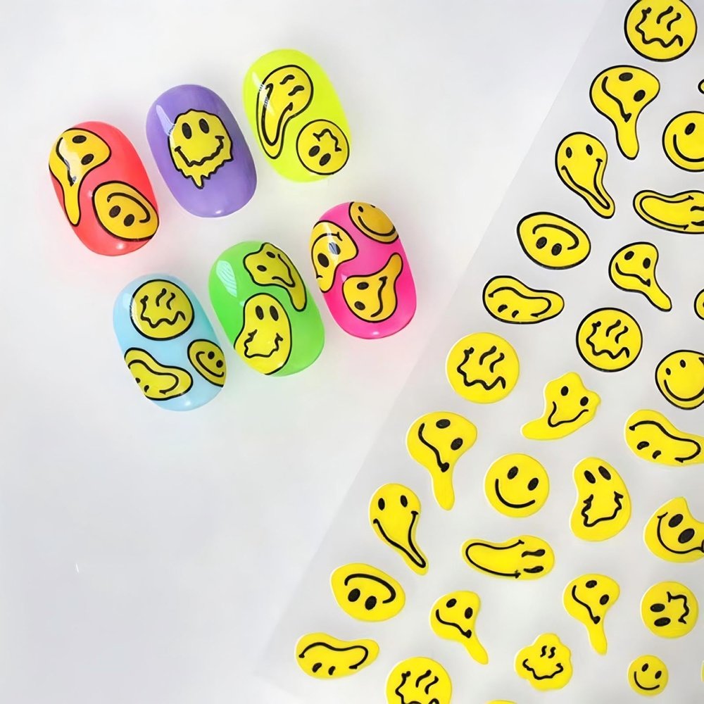 Dedyel Smile Nail Art Stickers 5D Embossed Cute Smile Face Kawaii Self-Adhesive Nail Stickers for Women Girls Kids Nail Art Decoration