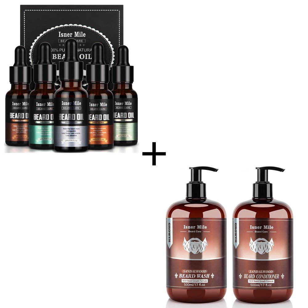 ISNER MILE Fathers Gifts for Dad: Stocking Stuffers for Him, Gifts for Men/Boyfriend, Beard Oil Sets with Beard Wash and Conditioner Sandawood