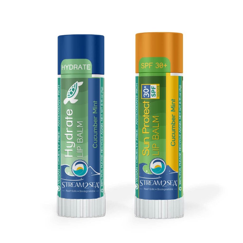STREAM 2 SEA Cucumber Mint Lip Balm Set, Reef Safe SPF 30 and Hydrate Organic Lip Balms, Moisturizing Indoor + Sun Protect Outdoor Lip Balm For Beach and Sports, Paraben Free, Cruelty Free Lip Care
