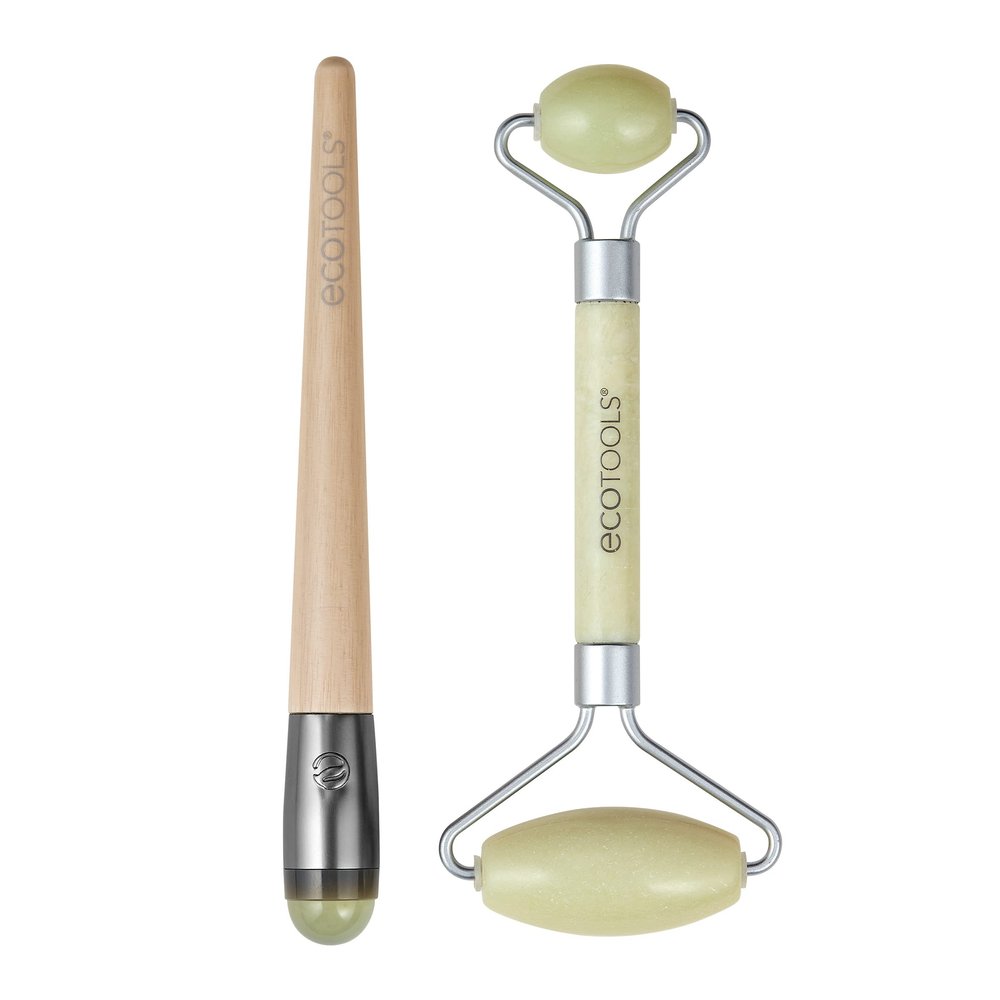 EcoTools Jade Facial Roller and Eye Roller Duo, Face Roller & Massager, Skincare & Sculpting Tool, Reduces Under Eye Puffiness & Dark Circles, Eco-Friendly, Vegan & Cruelty-Free, 2 Piece Set