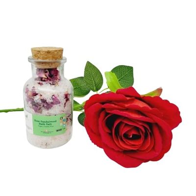 herbal bath salts Infused organic rose petal with rose and sandalwood oil - best Aromatherapy nontoxic body & feet bath soak handmade (5.3oz))