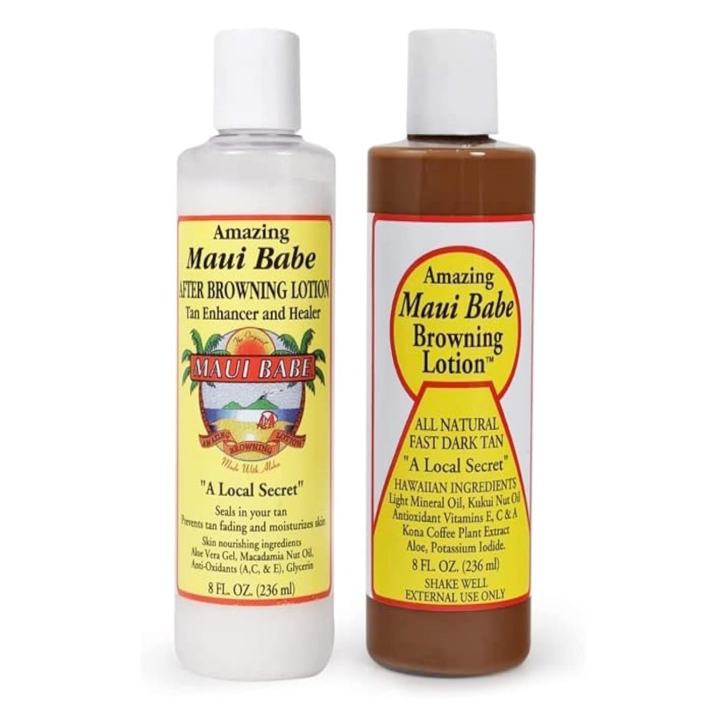 Maui Babe Tanning Lotion Set! Includes Browning Lotion 8 Oz And After Browning Lotion 8 Oz! Infused With Skin Nourishing Ingredients! Prevents Tan Fading & Moisturizes Skin!