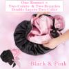Jumbo Reversible Double Layer Satin Bonnet for Black Women, Adjustable Extra Large Sleeping Satin Lined Night Cap with Wide Tie Band for Braids, Long Curly Hair (Black Pink) view 2