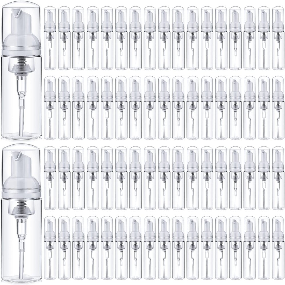 70 Pcs 2 oz Plastic Foam Soap Dispensers Refillable Lash Shampoo Bottles with Pump Mini Eyelash Cleaning Foam Bottle Dispenser for Refillable Travel Cosmetics (Transparent)