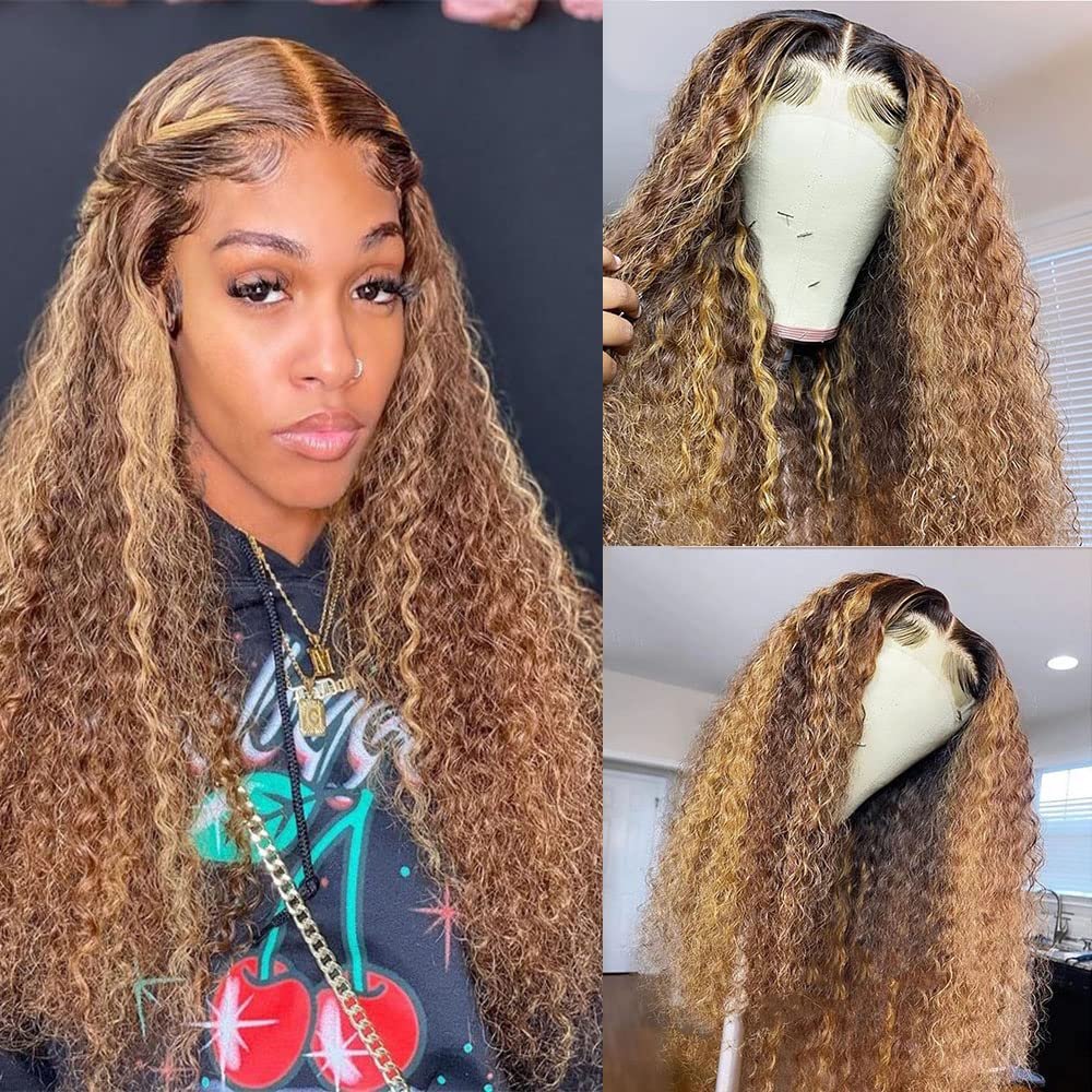 13 * 4 Highlight Transparent Lace Front Curly Wigs