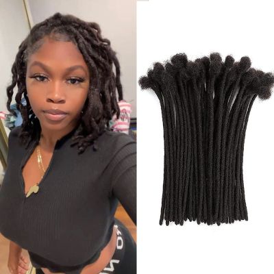 0.4 cm Width 8 Inch 60 Strands Human Hair Loc Extensions, Natural Black 100% Full Handmade Permanent Real Human Hair Dreadlock Extensions for Women/Men/Kids Can Be Dyed Bleached Curled Twisted