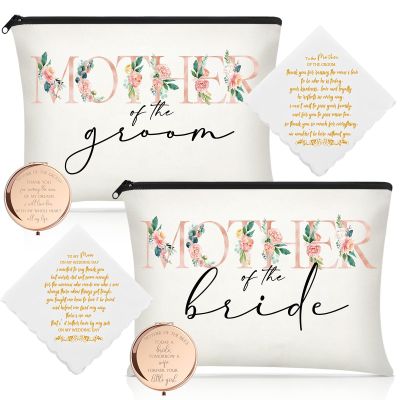 6 Pack Mother of The Bride Gift Mother of The Groom Cosmetic Bag Wedding Makeup Mirror Mom Handkerchief Bridal Shower Bachelorette Gifts for Mom in Law Engagement Favor