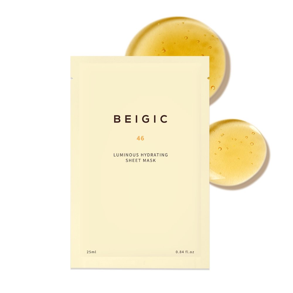 BEIGIC Luminous Hydrating Sheet Mask - Vegan Moisturizing Firming Face Mask Pack with Peptides, Vitamin C & Niacinamide for Dewy Glass Skin (0.84 fl oz)