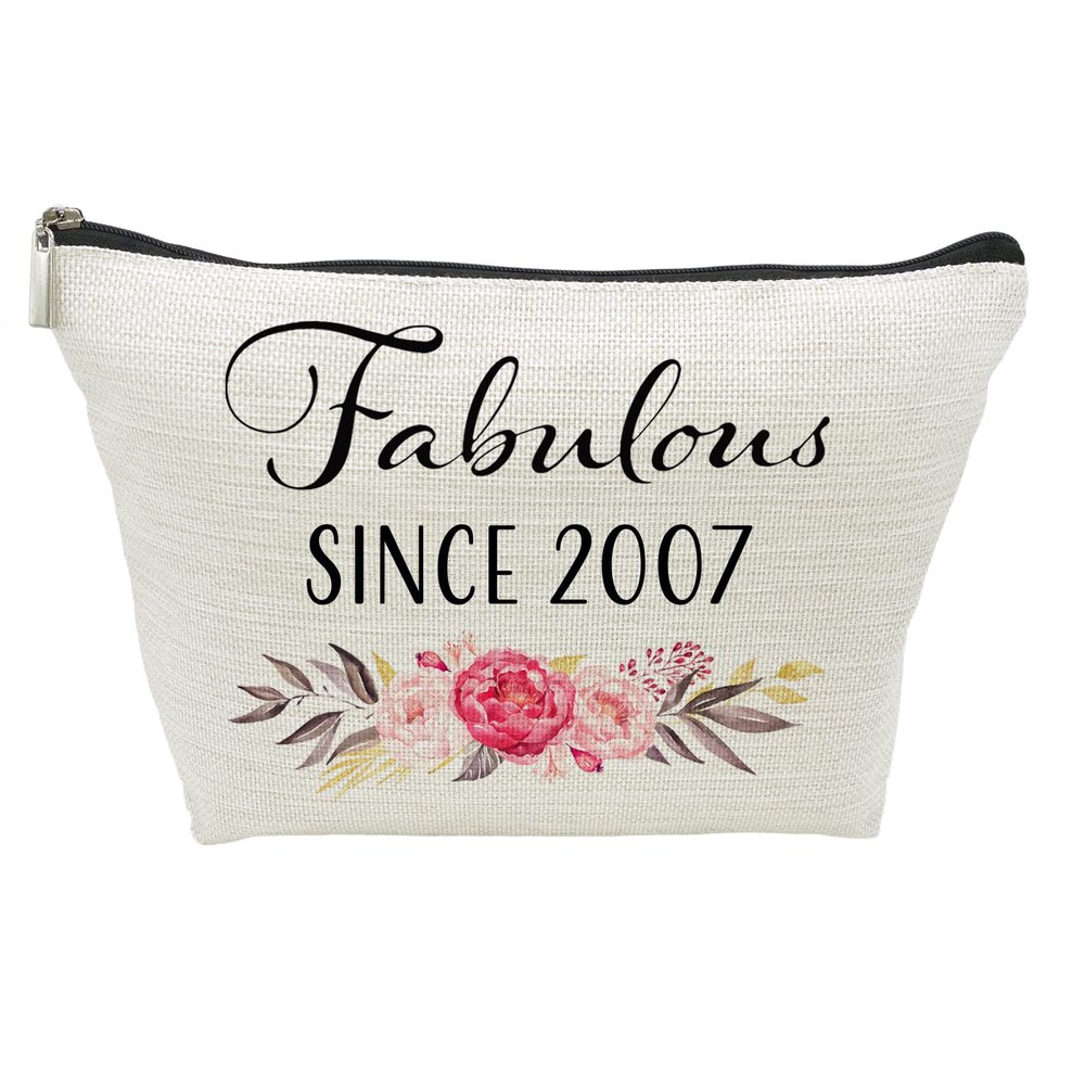 18th Birthday Gifts for Girls, Sweet 18 Year Old Gift Makeup Bag, 18 Birthday Gift Makeup Bags for Her, Sister, Friend, Daughter, Teen Girl Gifts Makeup travel Bag, Cosmetic Bag, Fabulous Since 2007
