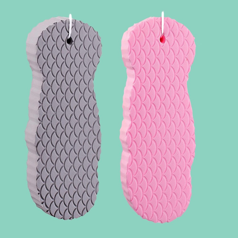 BZG 2Pack exfoliating Bath Sponge,Bath sponges for Shower,Bath sponges for Women,Shower Sponge, Pink Grey 2 Count (Pack of 1)