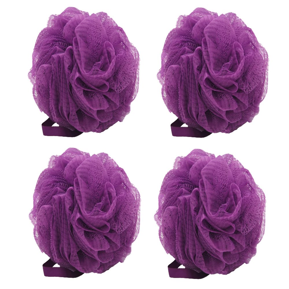 Aquasentials Mesh Pouf Bath Sponge (4 Pack) (Purple)