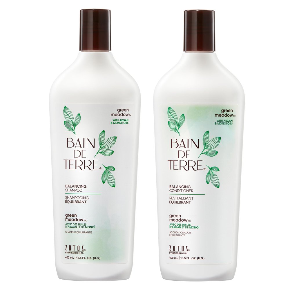 Bain de Terre Balancing Shampoo & Conditioner Set | Green Meadow | Normal to Oily Hair | Paraben Free | 13.5 Fl Oz