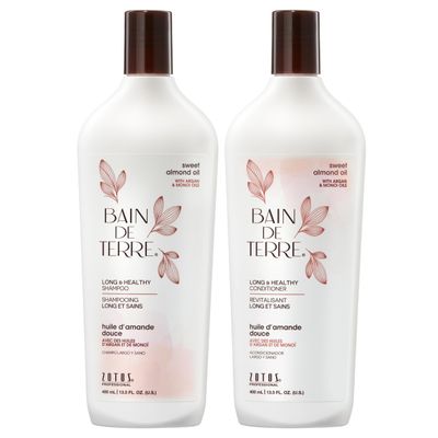 Bain de Terre Long & Healthy Shampoo and Conditioner Set | Sweet Almond Oil | Fortifies & Strengthens Long, Growing Hair | Paraben Free | Color-Safe | 13.5 Fl Oz