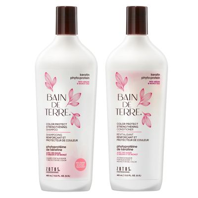 Bain de Terre Strengthening Shampoo and Conditioner Set | Keratin Phyto-Protein | Strengthens Weak & Fragile Hair | Paraben Free | Color-Safe | 13.5 Fl Oz