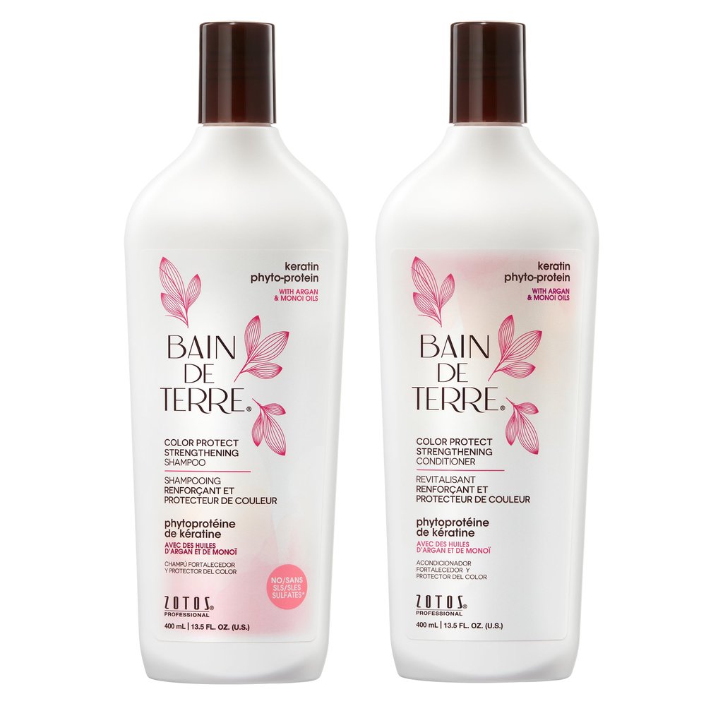 Bain de Terre Strengthening Shampoo and Conditioner Set | Keratin Phyto-Protein | Strengthens Weak & Fragile Hair | Paraben Free | Color-Safe | 13.5 Fl Oz