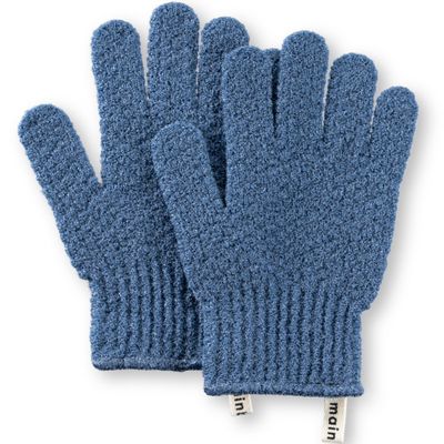 MainBasics Deep Exfoliating Bath Gloves - Heavy-Textured Nylon Shower Scrub for Dead Skin Removal - Machine Washable (1 Pair, Pigeon Blue)
