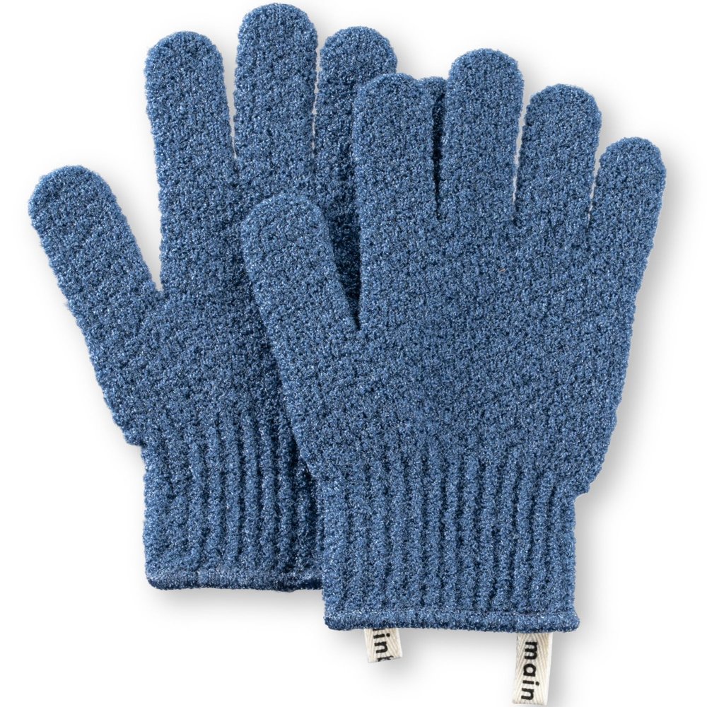 MainBasics Deep Exfoliating Bath Gloves - Heavy-Textured Nylon Shower Scrub for Dead Skin Removal - Machine Washable (1 Pair, Pigeon Blue)