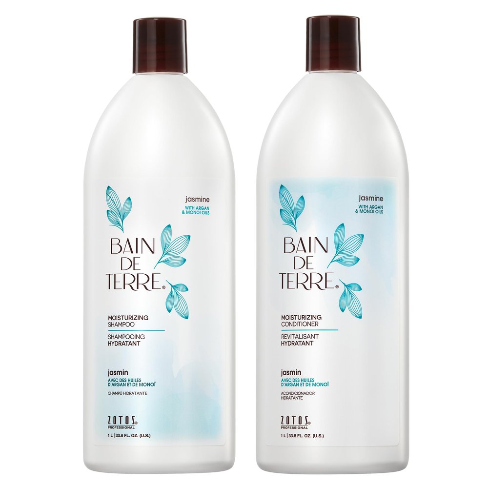 Bain de Terre Moisturizing Shampoo and Conditioner Set | Dry & Damaged Hair | Argan & Monoi Oils | Paraben Free | 33.8 Fl Oz