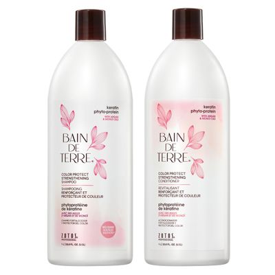 Bain de Terre Strengthening Shampoo and Conditioner Set | Keratin Phyto-Protein | Strengthens Weak & Fragile Hair | Paraben Free | Color-Safe | 33.8 Fl Oz