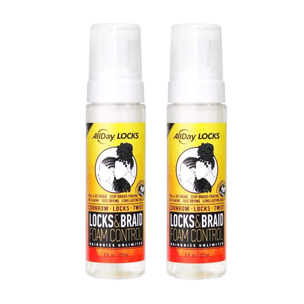 AllDay Locks Braid Foam | Long Lasting Mousse for Style & Shine | No Frizz or Fraying | Moisturizes & Seals Braids, Locks, Twists, Cornrows | 8 oz, 2-pack