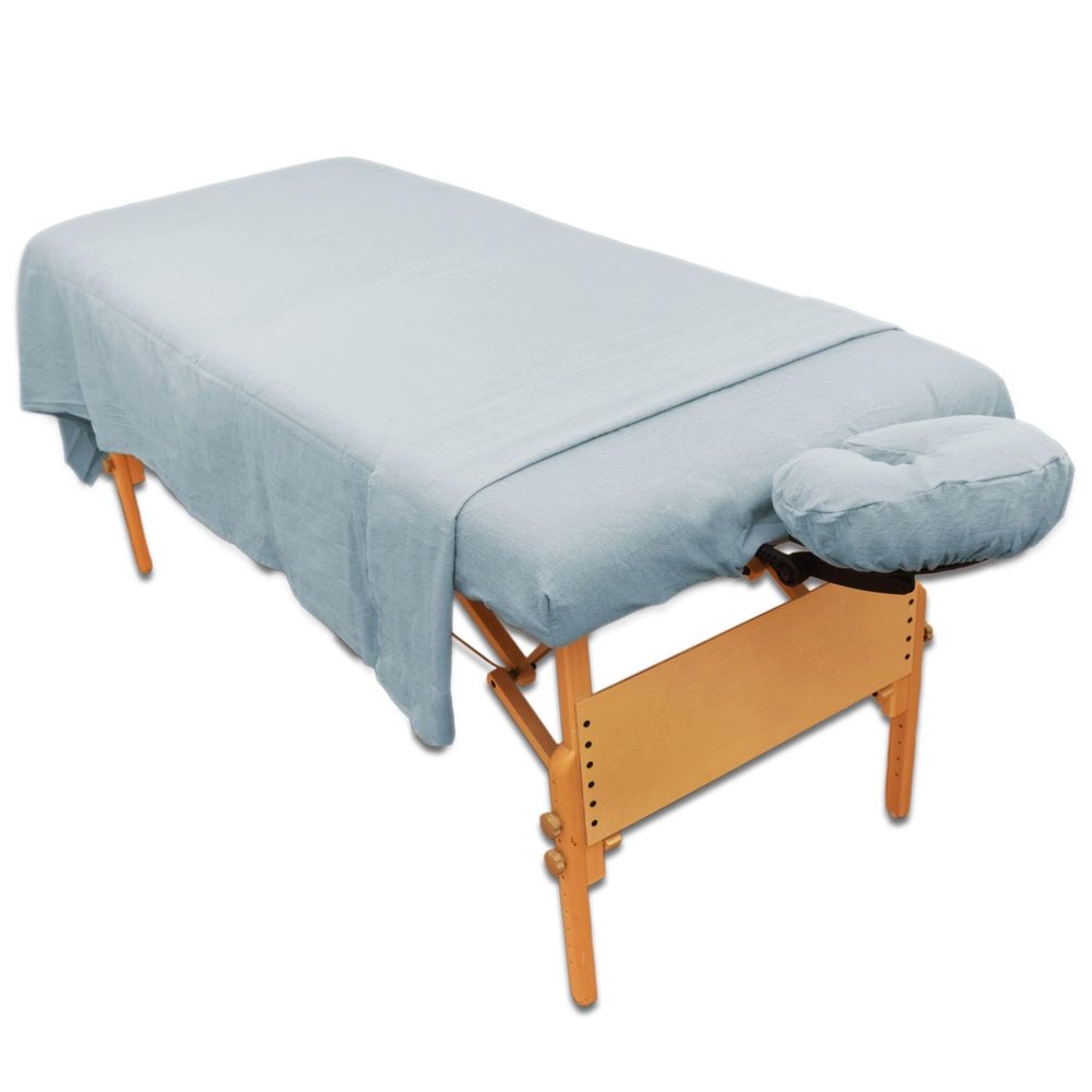 Body Linen 10 Pack Deluxe 3 Piece Flannel Sheet Set - Super Soft & Durable 100% Double-Brushed Cotton Flannel - Includes Flat Sheet, Fitted Sheet, and Fitted Face Cradle Cover - Blue
