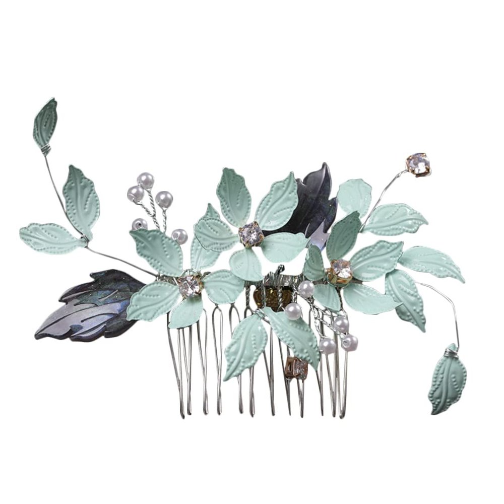 KALLORY Leaf Decorative Hair Comb for Brides Elegant Wedding Hair Accessories for Women Floral Design for Special Occasions Gorgeous Hairpiece for Parties and Celebrations