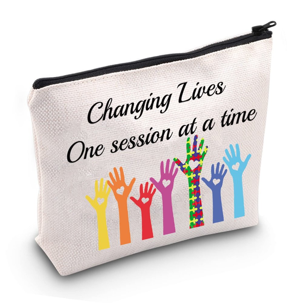 JXGZSO ABA Therapist Gifts Changing Lives One Session At A Time Makeup Bags ABA Therapy Gifts (One Session bag)