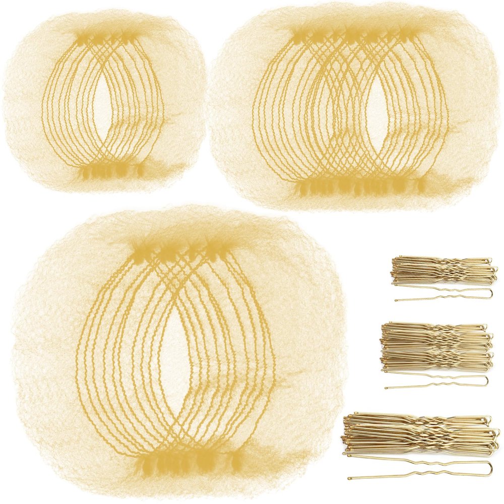 Teenitor Hair Nets Invisible Elastic Edge Mesh and Bobby Pins Set,40 Pieces HairNets, 80 Pieces U Shaped Pins for Ballet Bun,3 Size, Blonde