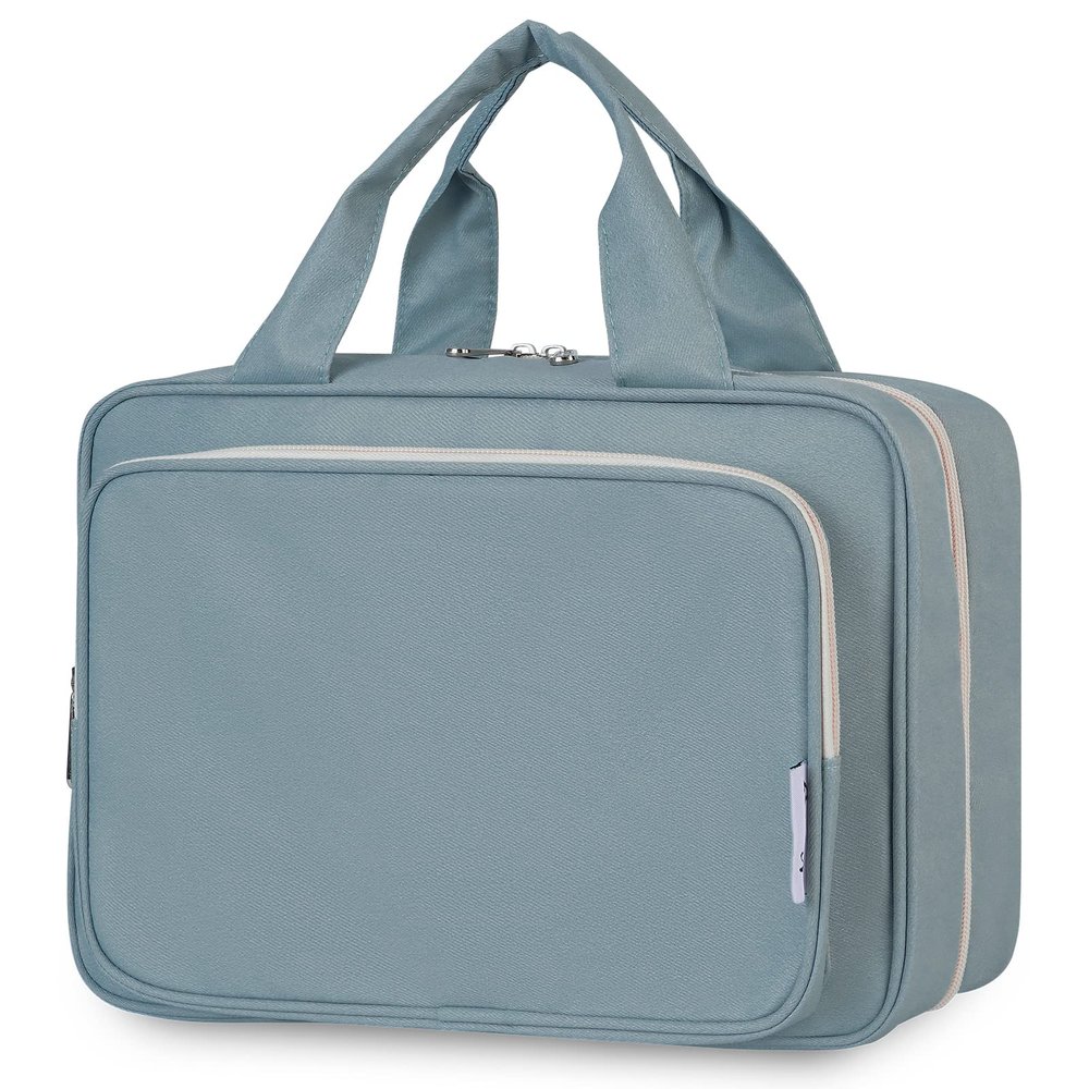 Narwey Travel Toiletry Bag for Women Large Hanging Makeup Bag Organizer Toiletries Bag for Full Size Essentials Accessories Cosmetics (Greyish Blue (Large))