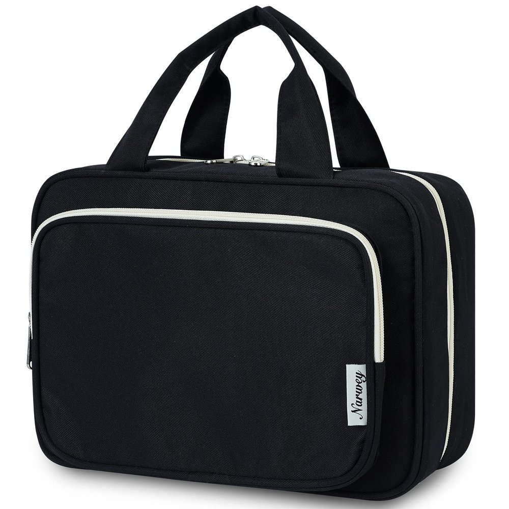 Narwey Travel Toiletry Bag for Women Large Hanging Makeup Bag Organizer Toiletries Bag for Full Size Essentials Accessories Cosmetics (Black (Large))