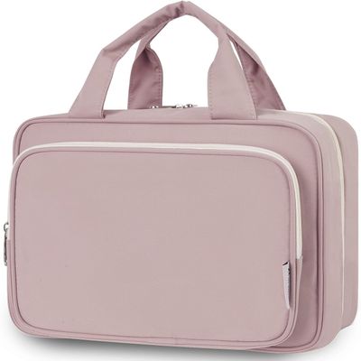 Narwey Travel Toiletry Bag for Women Large Hanging Makeup Bag Organizer Toiletries Bag for Full Size Essentials Accessories Cosmetics (Dusty Rose (Large))