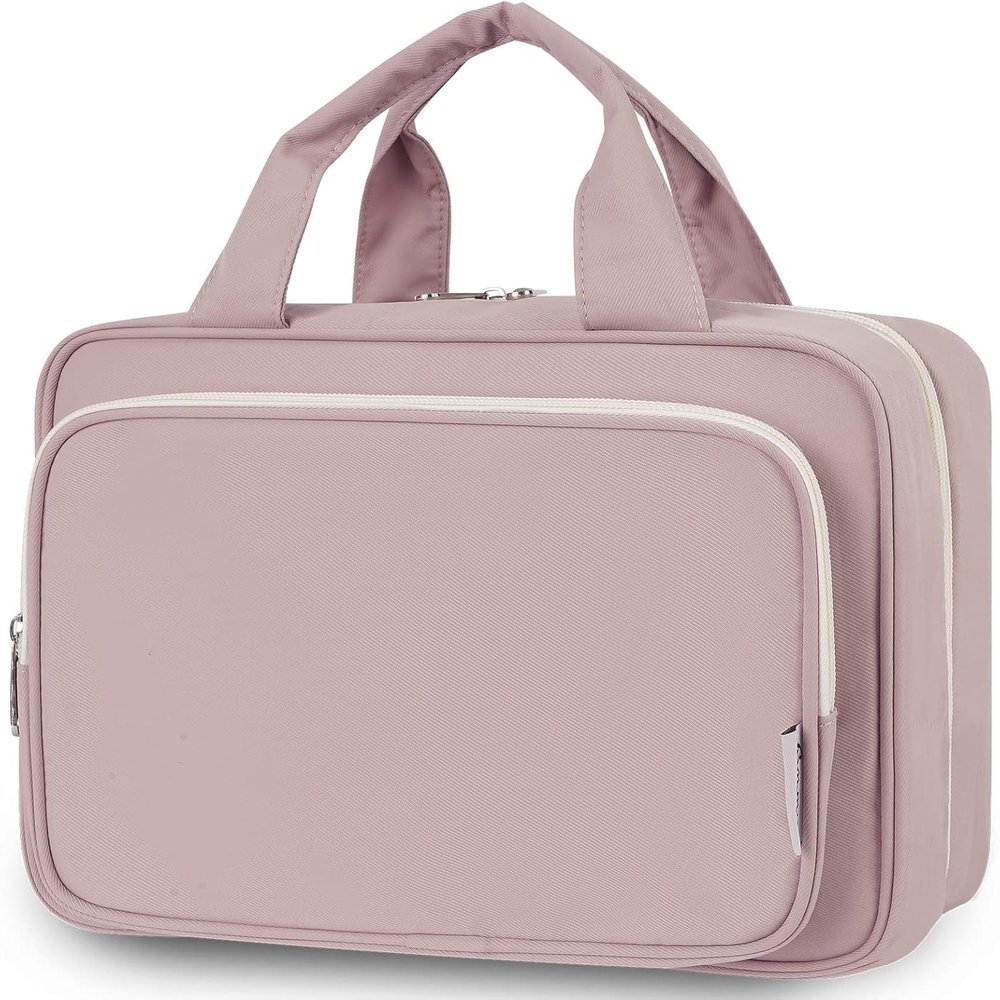 Narwey Travel Toiletry Bag for Women Large Hanging Makeup Bag Organizer Toiletries Bag for Full Size Essentials Accessories Cosmetics (Dusty Rose (Large))