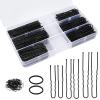 300Pcs U-Shaped Hair Pins Set for Women, Kids & Girls: 2.8IN, 2.4IN, 2IN Bobby Bun Pins with Storage Box, 2 Thick Seamless Hair Ties & 50 Elastic Hair Bands for All Hair Types, Black view 1