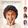mikimini Small Black Shower Caps Pack of 2 for Kid, Double Layers Waterproof Bathing Hair Cap with Reusable Soft Comfortable PEVA Lining, Cute, Non-fading & Stretchy Shower Hat Small Pack of 2, Black + Orange view 3