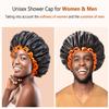 mikimini Small Black Shower Caps Pack of 2 for Kid, Double Layers Waterproof Bathing Hair Cap with Reusable Soft Comfortable PEVA Lining, Cute, Non-fading & Stretchy Shower Hat Small Pack of 2, Black + Orange view 4