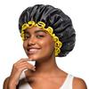 mikimini Black Shower Caps for Women Men & Girls 2 Packs, Reusable, Double Layers Waterproof Bathing Shower Hat with Soft Comfortable PEVA Lining, non-fading, Stretchy Shower Cap view 1