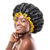 mikimini Extra Large Black Shower Cap for Women and Men Thick Long Hair Braids, Reusable Waterproof Double Layers XL Bathing Hair Caps with Vibrant Yellow Edge (Black) view 1