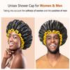 mikimini Extra Large Black Shower Cap for Women and Men Thick Long Hair Braids, Reusable Waterproof Double Layers XL Bathing Hair Caps with Vibrant Yellow Edge (Black) view 2