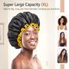 mikimini Extra Large Black Shower Cap for Women and Men Thick Long Hair Braids, Reusable Waterproof Double Layers XL Bathing Hair Caps with Vibrant Yellow Edge (Black) view 3