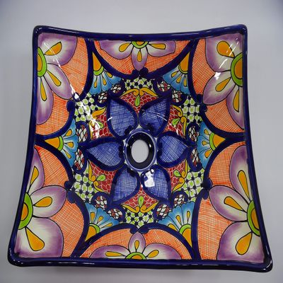 16" RECTANGULAR TALAVERA SINK vessel mexican bathroom handmade ceramic folk art