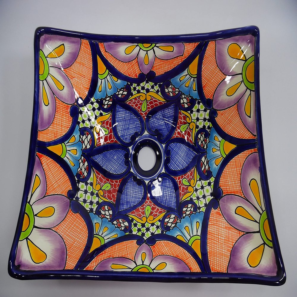 16" RECTANGULAR TALAVERA SINK vessel mexican bathroom handmade ceramic folk art