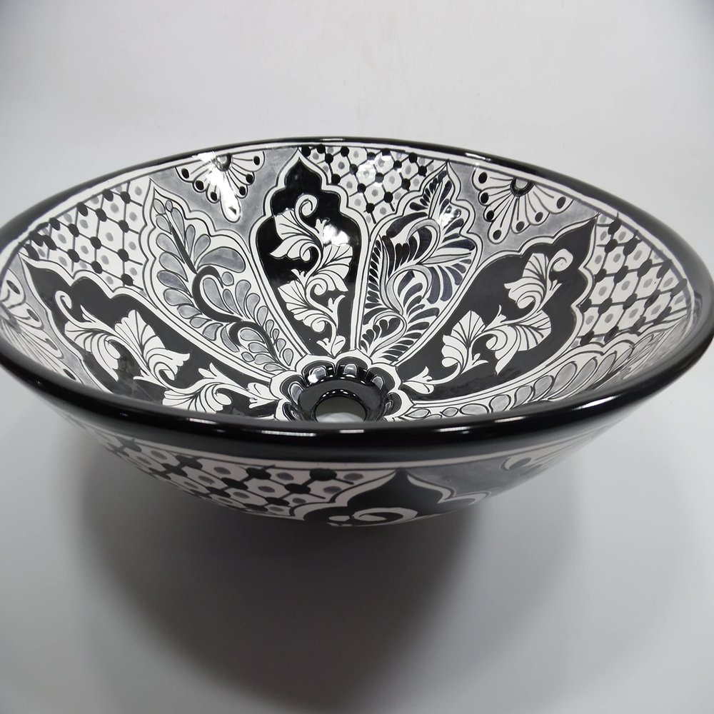 17" round TALAVERA VESSEL SINK Mexican handmade ceramic bathroom basin, folk art