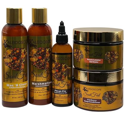Kaleidoscope - SoulFed Collection Moisturizing, Breakage Reducing & Growth Booster - For Dry & Brittle Hair Shampoo, Leave-In Conditioner, Deep Conditioner, Styler Gel, Growth Booster Oil Hair
