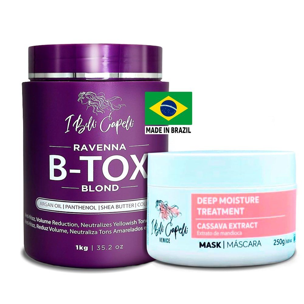 I Belli Capelli Ravenna B-tox Kit - Hair Treatment with Argan Oil Mask 250g, Formaldehyde-Free, Anti-Frizz and Smoothing for Blond Hair (1 B-tox + 1 Mask)